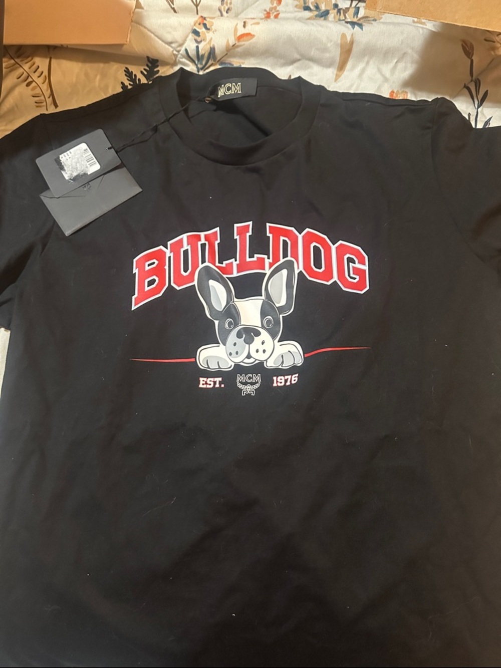 MCM Black Tee with Red Bulldog Graphic